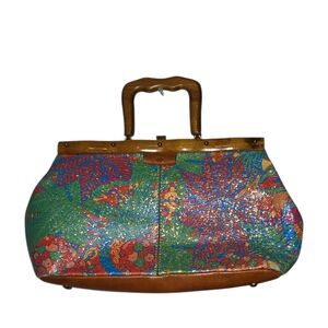 Patricia Nash Tropical Escape Leather Doctor Bag - Wood Handle & Fruit Print